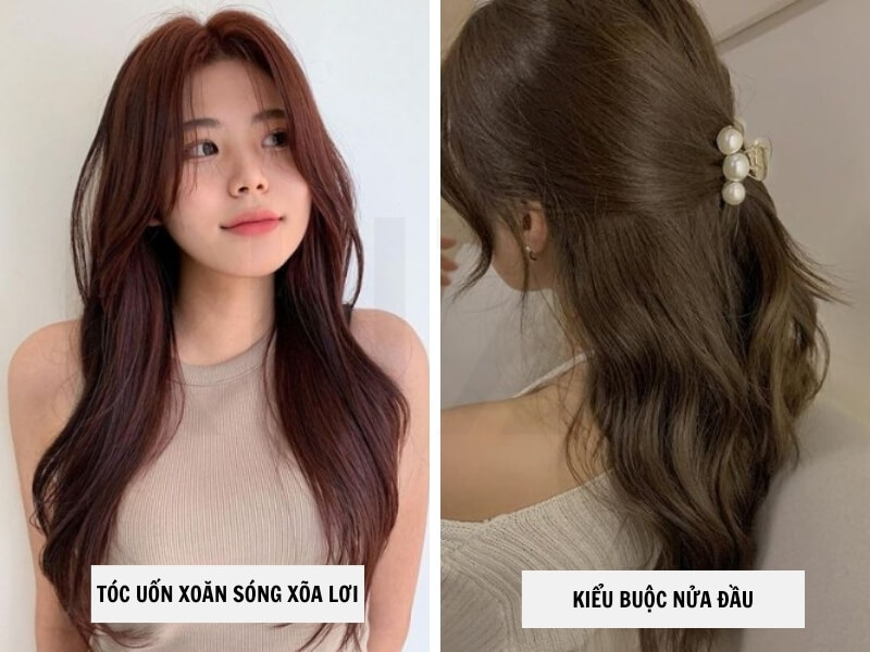 Tóc uốn xoăn sóng xõa lơi - Kiểu buộc nửa đầu