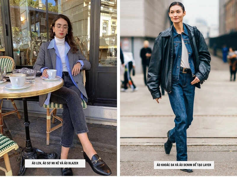 Áo Layer Là Gì? Cách Phối Đồ Thời Trang Với Phong Cách Layer 6 Áo len, áo sơ mi kẻ và áo blazer - Áo khoác da và áo denim