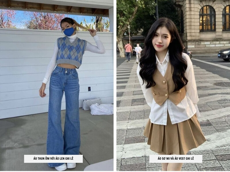 Áo Layer Là Gì? Cách Phối Đồ Thời Trang Với Phong Cách Layer 10 Thun ôm với áo len ghi lê - áo sơ mi và áo vest