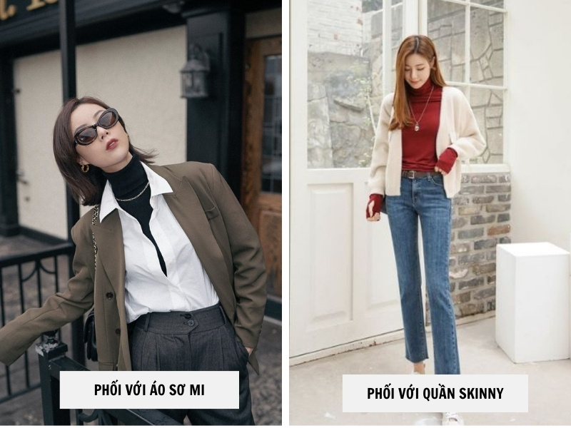 10 Cách Phối Đồ Với Áo Len Cổ Lọ Ấm Áp Mà Vẫn Sành Điệu 3 Phối áo len cổ lọ với áo sơ mi - quần skinny