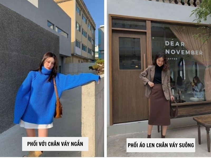 10 Cách Phối Đồ Với Áo Len Cổ Lọ Ấm Áp Mà Vẫn Sành Điệu 9 Phối với chân váy ngắn - chân váy suông