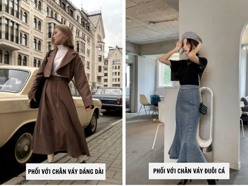 10 Cách Phối Đồ Với Áo Len Cổ Lọ Ấm Áp Mà Vẫn Sành Điệu 10 Phối với chân váy dáng dài - Chân váy đuôi cá