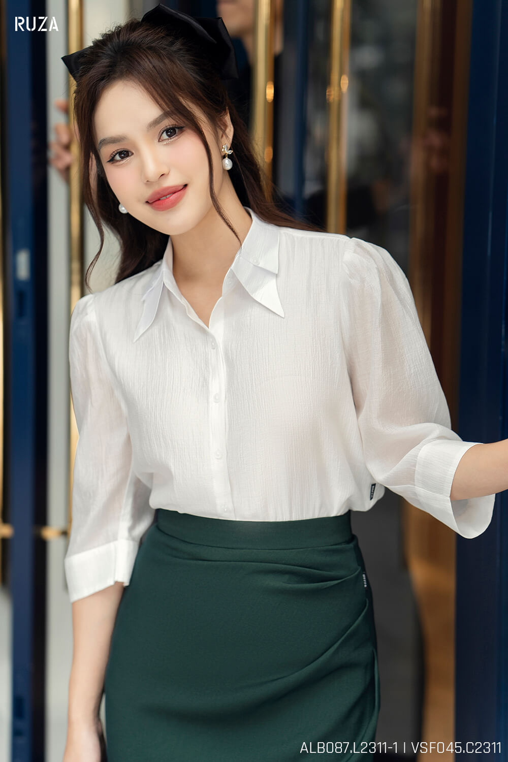 Áo sơ mi tay lỡ ALB087-1 trắng pc4