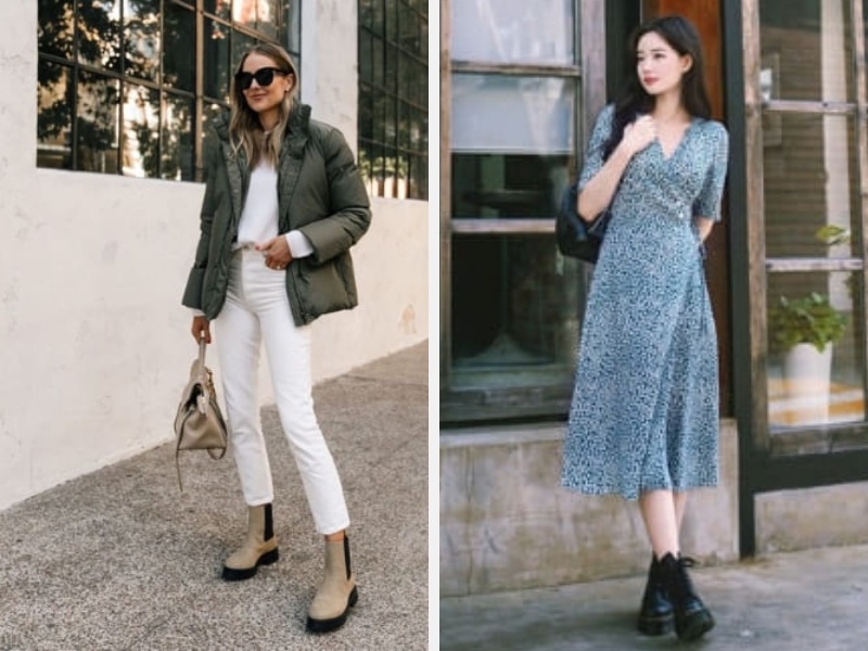 Kết hợp với quần ôm body - Váy hoa