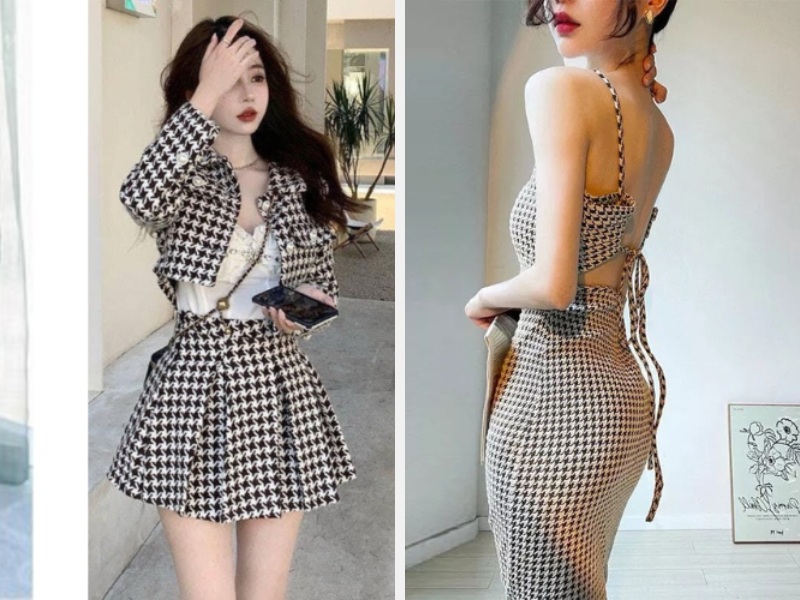 Hoạ Tiết Houndstooth: Sự Kết Hợp Của Cổ Điển Và Hiện Đại 5 Chân váy và áo croptop - đầm ôm sát họa tiết Houndstooth