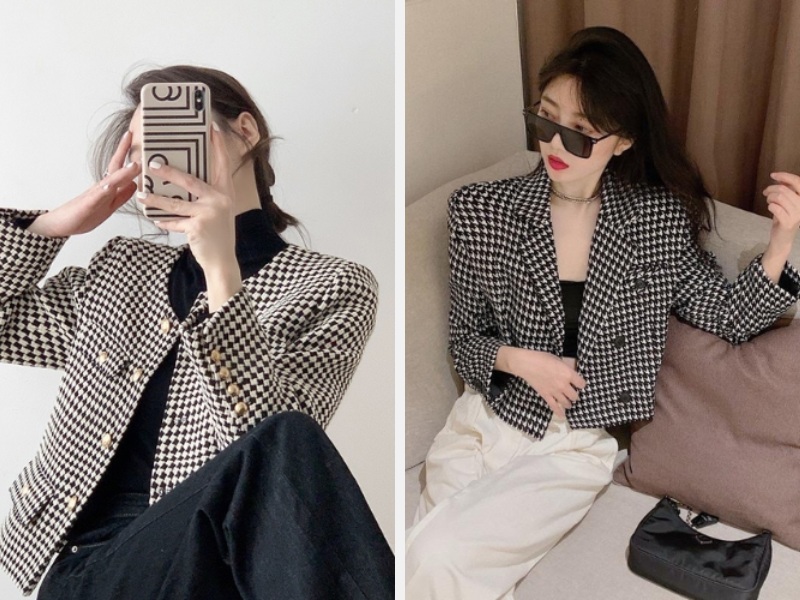 Hoạ Tiết Houndstooth: Sự Kết Hợp Của Cổ Điển Và Hiện Đại 6 Áo dạ houndstooth - Bộ vest họa tiết houndstooth