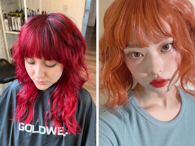 10+ Kiểu Tóc Mullet Layer Wolfcut Đẹp Hot Trend 2024 11 Tóc wolf cut nhuộm màu đỏ - cam sáng