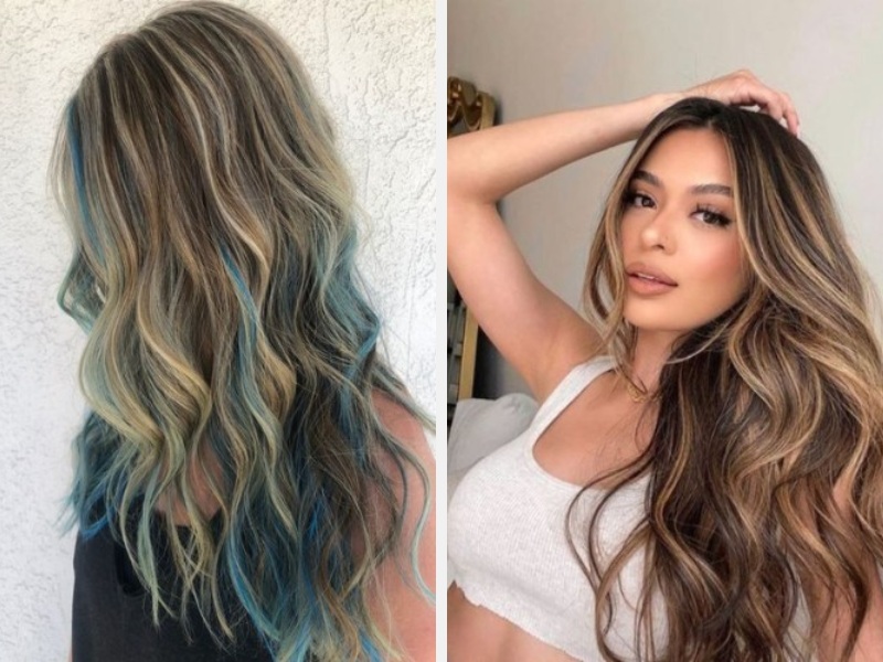 Tóc nhuộm highlight màu nâu rêu - màu nâu