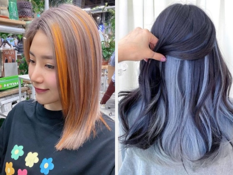 17+ Kiểu Tóc Nhuộm Highlight Theo Xu Hướng 2024 10 Tóc nhuộm highlight màu cam - màu xanh khói