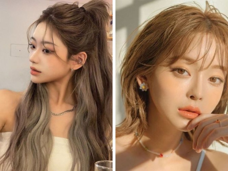 Bảng Màu Tóc Nâu Khói Đẹp, Tôn Da Dành Các Bạn Nữ 7 Màu nâu khói với highlight - màu nâu khói pha vàng