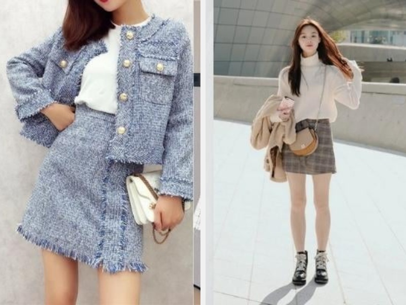 Phối Đồ Với Chân Váy Dạ Tweed: Bật Mí Cách Mix & Match Đỉnh Cao 8 Chân váy dạ tweed phối với áo khoác dạ - áo len cổ lọ