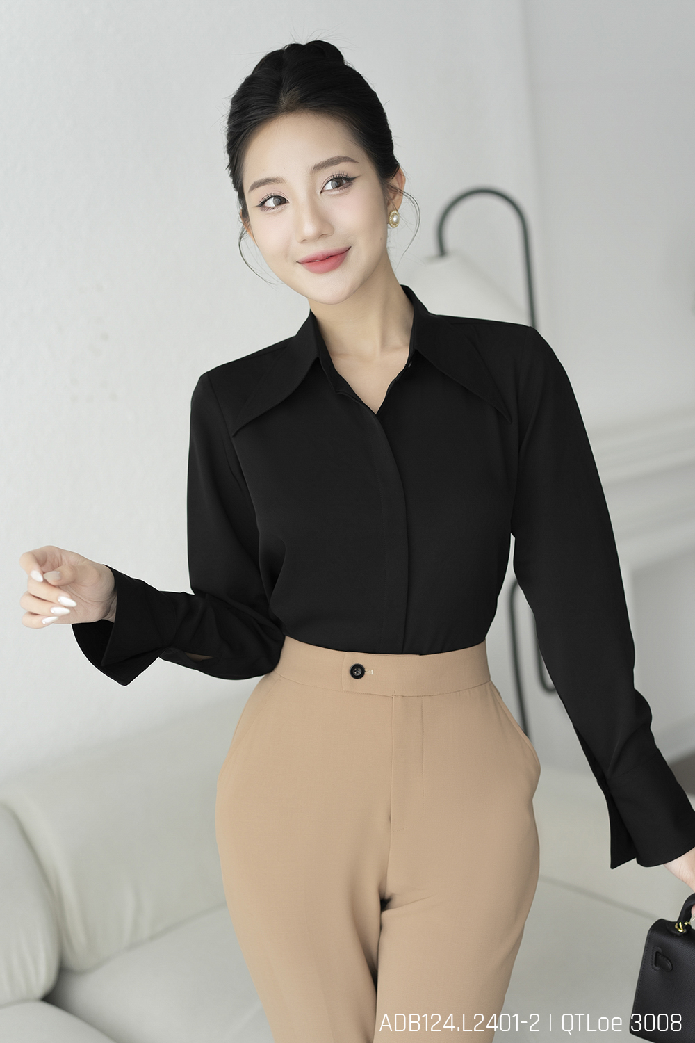 Áo sơ mi tay dài ADB124 đen p2