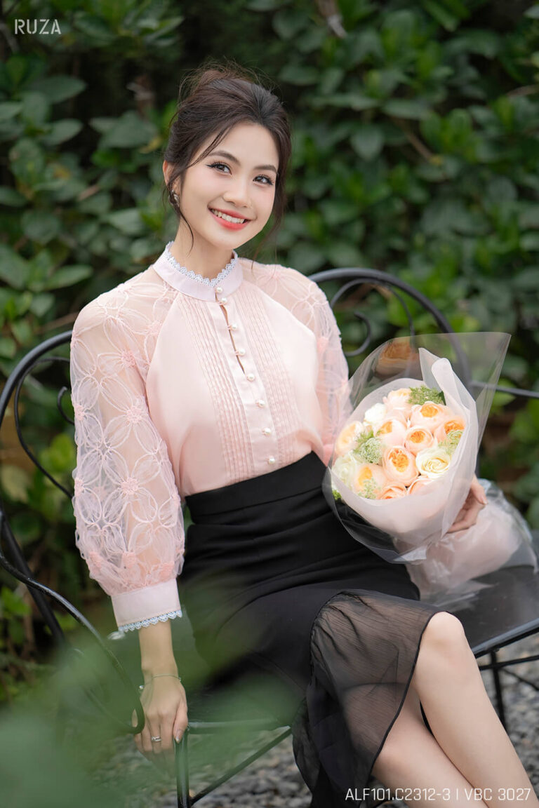 Áo sơ mi tay lỡ ALF101 hồng pc2