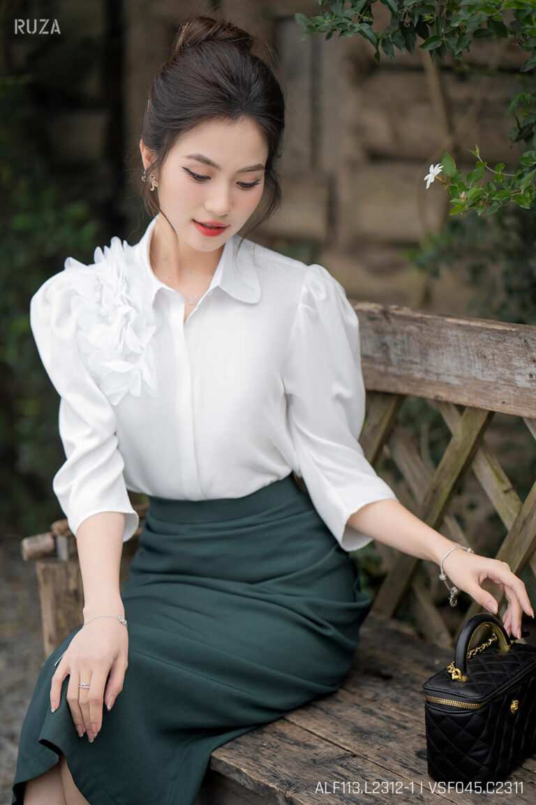 Áo sơ mi tay lỡ ALF113 trắng pc3