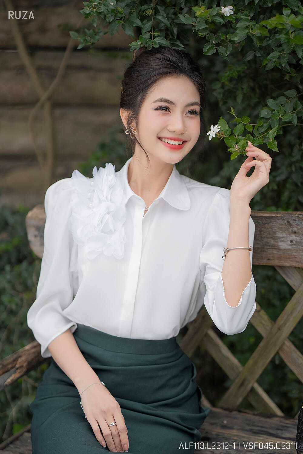 Áo sơ mi tay lỡ ALF113 trắng pc4