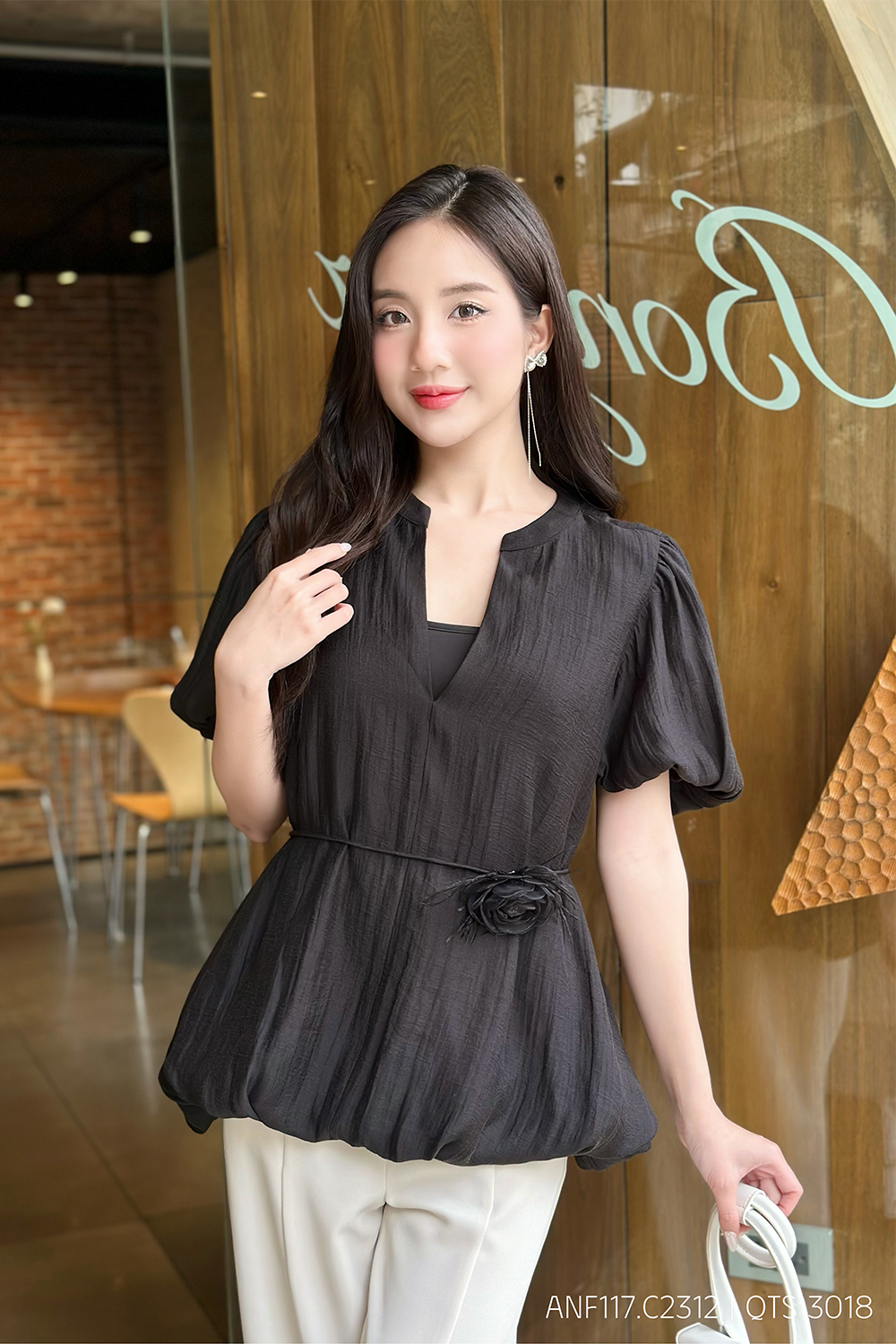 Áo sơ mi tay ngắn ANF117 đen pc2
