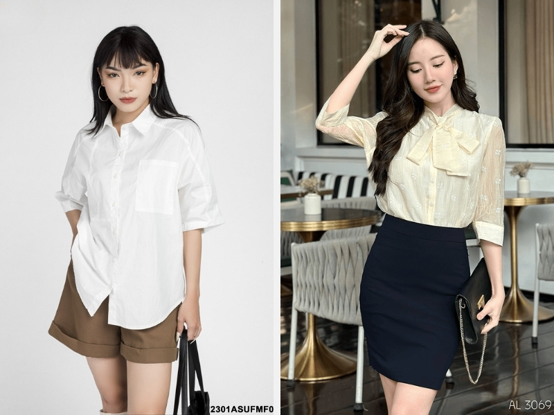 10+ Cách Phối Đồ Với Áo Sơ Mi Form Rộng Nữ Hàn Quốc 5 Quần short - Chân váy ngắn