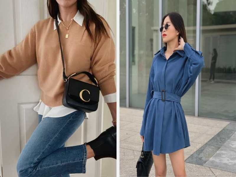 10+ Cách Phối Đồ Với Áo Sơ Mi Form Rộng Nữ Hàn Quốc 8 Áo sweater Hàn Quốc - Áo sơ mi form rộng thắt eo