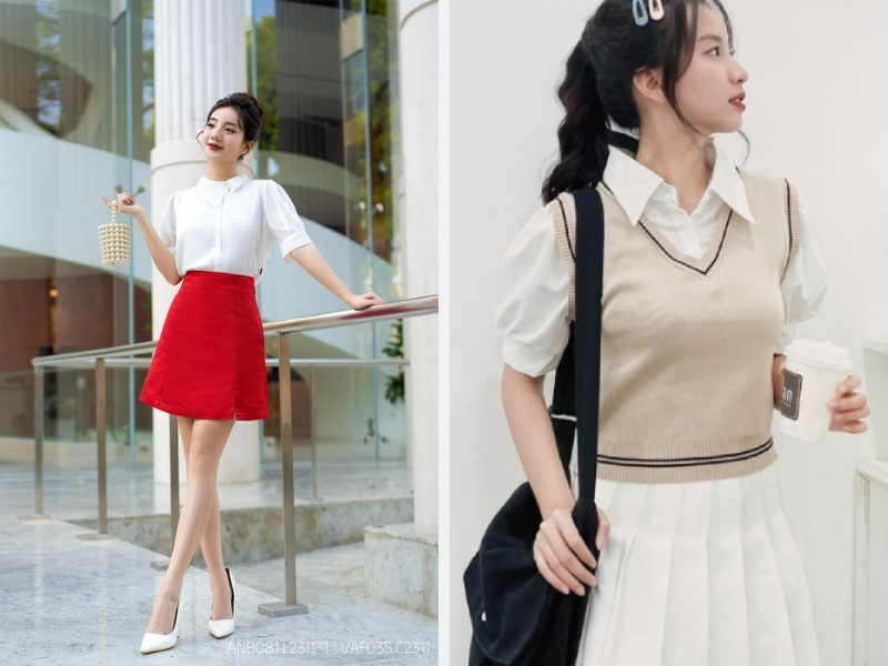 10+ Cách Phối Đồ Với Áo Sơ Mi Tay Ngắn Nữ Ấn Tượng 8 Phối áo sơ mi tay ngắn với chân váy A - gile