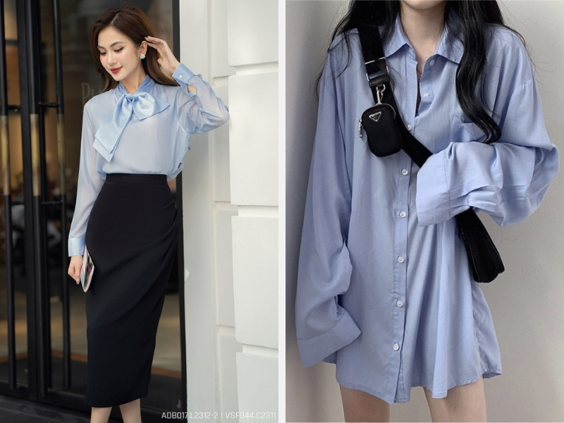 7+ Cách Phối Đồ Với Áo Sơ Mi Xanh Dương Nữ Đẹp 2024 3 Áo sơ mi xanh dương