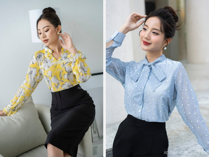 Kiểu áo voan cổ tim - cổ nơ