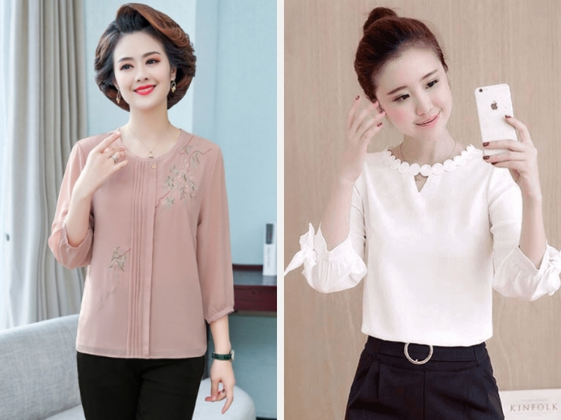Kiểu áo voan cổ tròn - cổ răng cưa