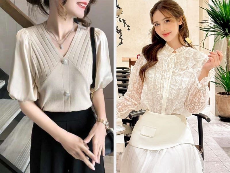 Kiểu áo voan cổ chữ V - áo voan bó gấu chun
