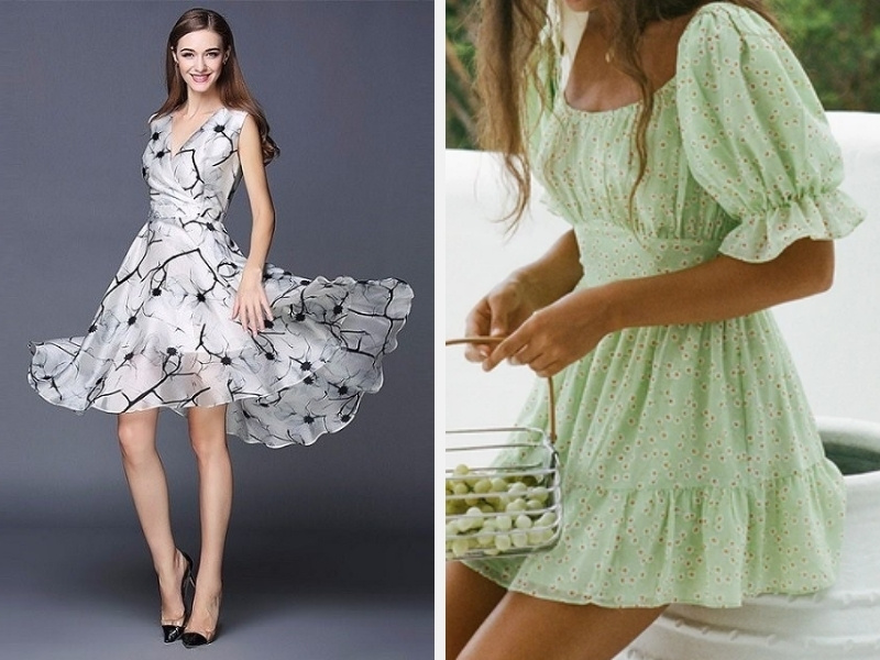 Váy xòe liền thân phối ren - họa tiết hoa nhỏ