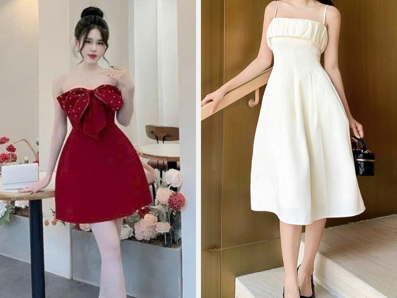 Váy xòe liền thân cúp ngực - hai dây