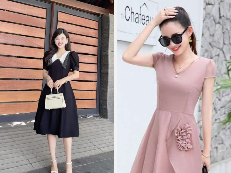 Váy xòe liền thân phối túi xách - mắt kính