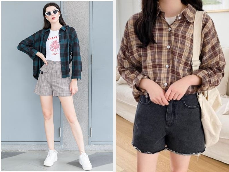 7 Cách Phối Áo Sơ Mi Với Áo Thun Nữ Theo Xu Hướng 3 Áo thun khoác với áo sơ mi nữ và áo sơ mi sơ vin