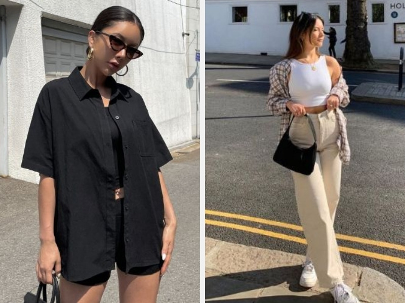 7 Cách Phối Áo Sơ Mi Với Áo Thun Nữ Theo Xu Hướng 5 Xem áo sơ mi như một chiếc cardigan và áo thun nữ sát nách