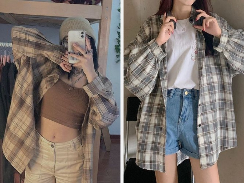 7 Cách Phối Áo Sơ Mi Với Áo Thun Nữ Theo Xu Hướng 6 Áo sơ mi với áo thun nữ croptop