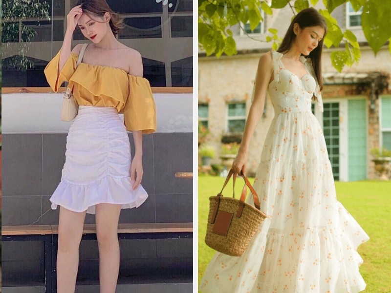 Phối Đồ Mùa Hè: Xu Hướng Thời Trang Nữ Hiện Đại Cho Kỳ Nghỉ Hè 5 Áo vai trần và chân váy ngắn + Diện đầm hoa nhỏ