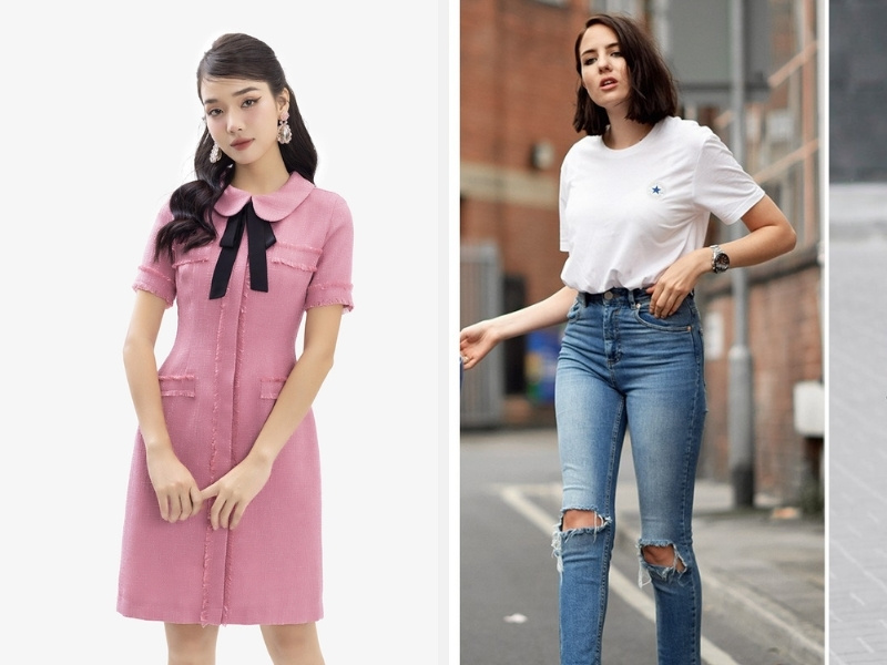 U40 Đi Họp Lớp Mặc Gì? Gợi Ý Trang Phục Và Cách Phối Đồ 4 Đầm chữ A cổ nơ - áo thun với quần jean