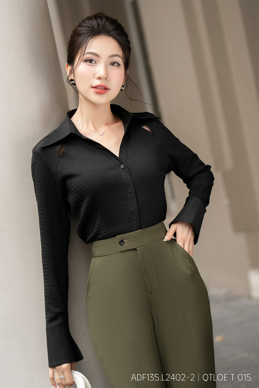 Áo sơ mi tay dài ADF135 đen pc1
