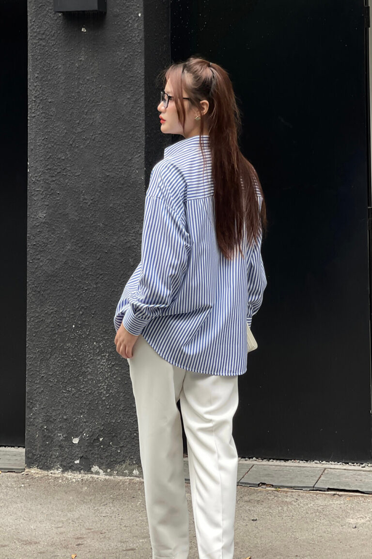 Áo sơ mi tay dài oversize ADO103 sọc xanh dương pc1
