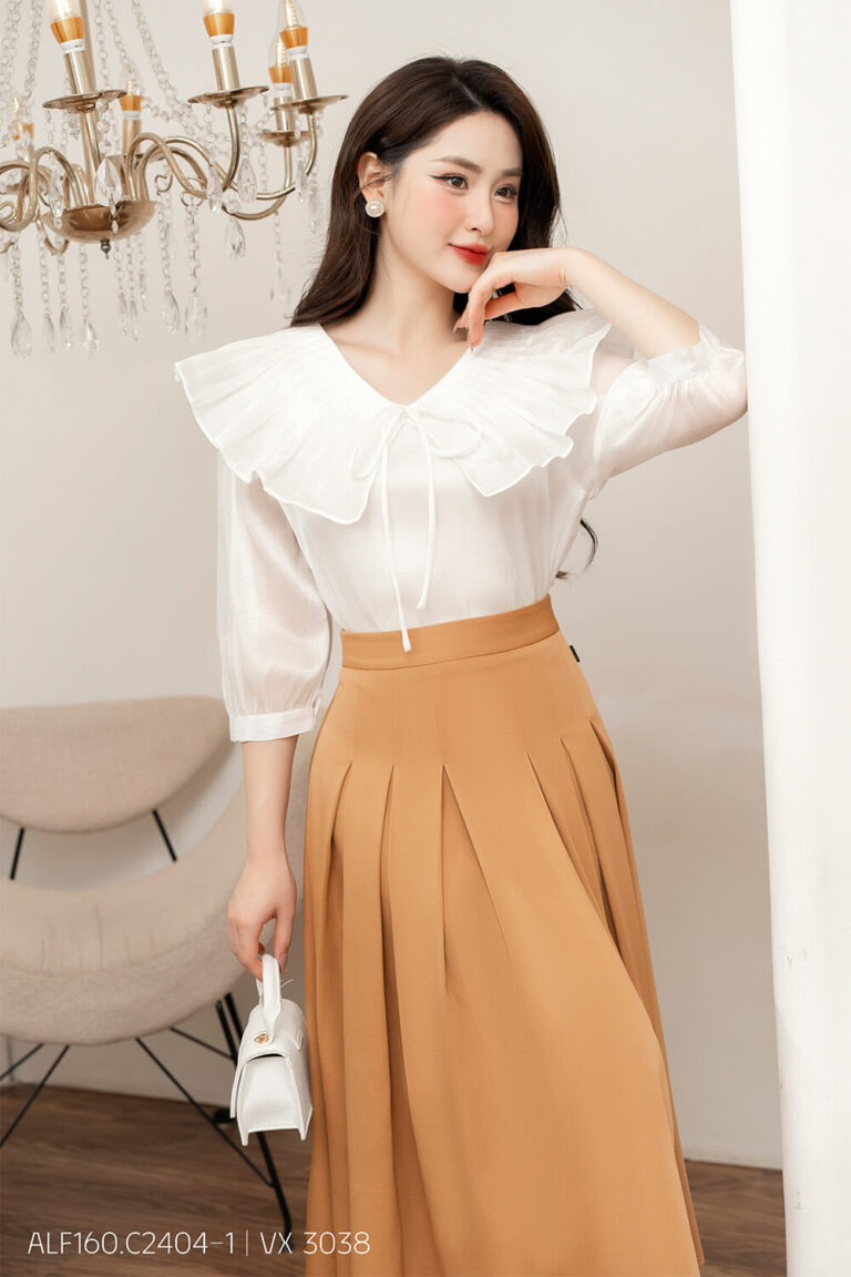Áo sơ mi tay lỡ ALF160 trắng pc4