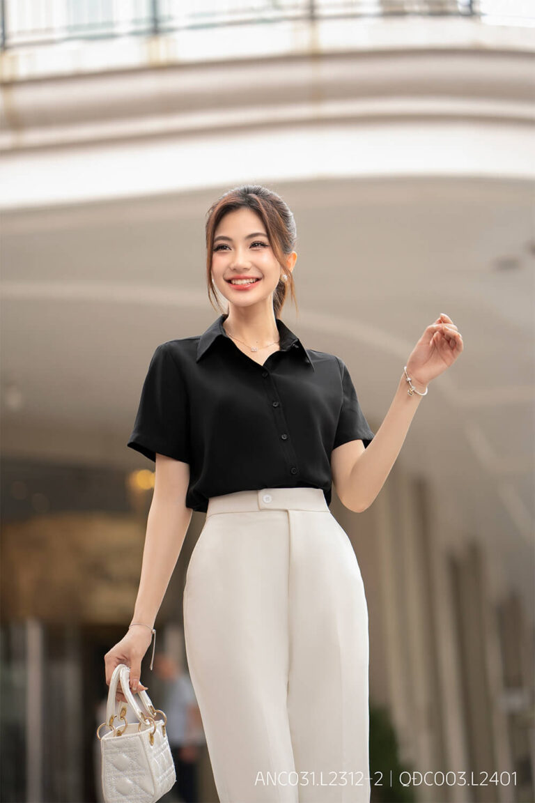 Áo sơ mi tay ngắn classic ANC031 đen pc2