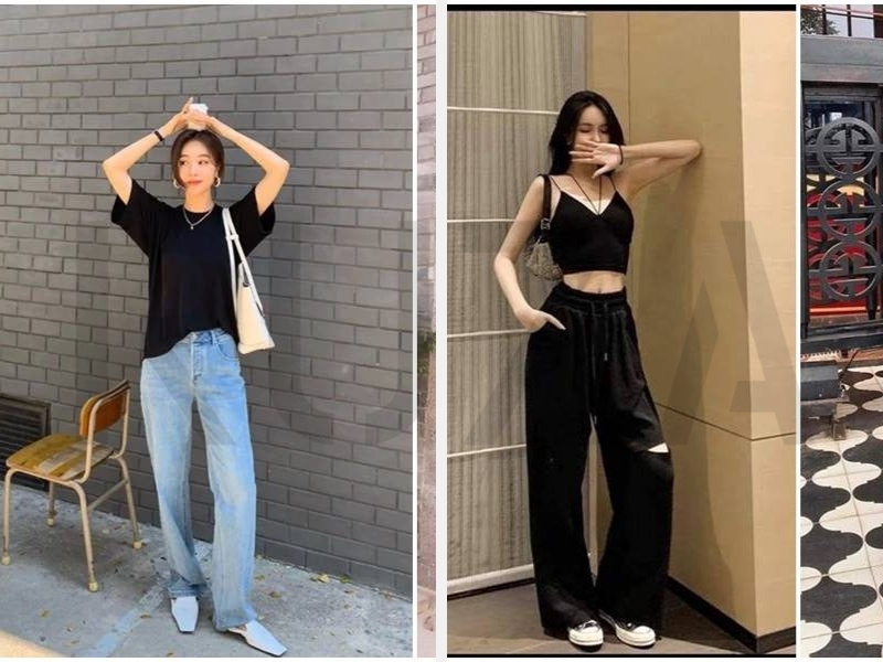 Phối với quần jean màu xanh và quần màu đen