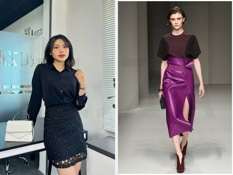 Phối váy màu đen - váy màu tím