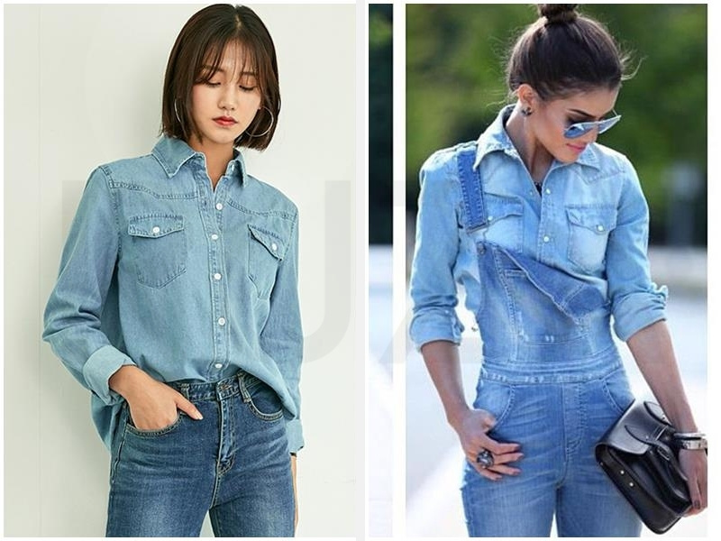 10+ Cách Phối Đồ Với Áo Sơ Mi Jean Nữ Thật Cuốn Hút 3 Phối với quần jean - quần yếm
