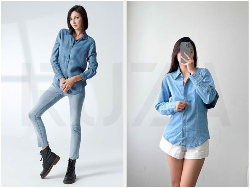 10+ Cách Phối Đồ Với Áo Sơ Mi Jean Nữ Thật Cuốn Hút 4 Phối với quần skinny - quần trắng