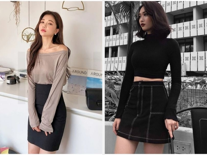 10+ Cách Phối Đồ Với Chân Váy Đen Đẹp, Thời Trang Nhất 5 Kết hợp với áo trễ vai với áo croptop