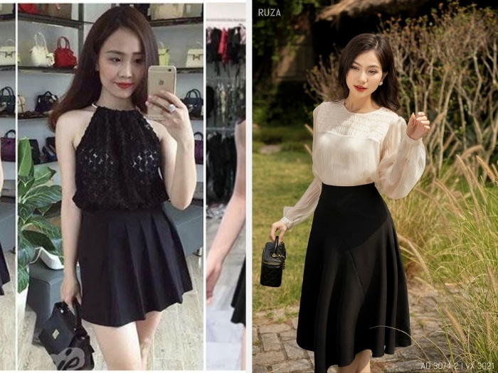 10+ Cách Phối Đồ Với Chân Váy Đen Đẹp, Thời Trang Nhất 6 Kết hợp với áo cổ yếm hoặc với áo tay phồng