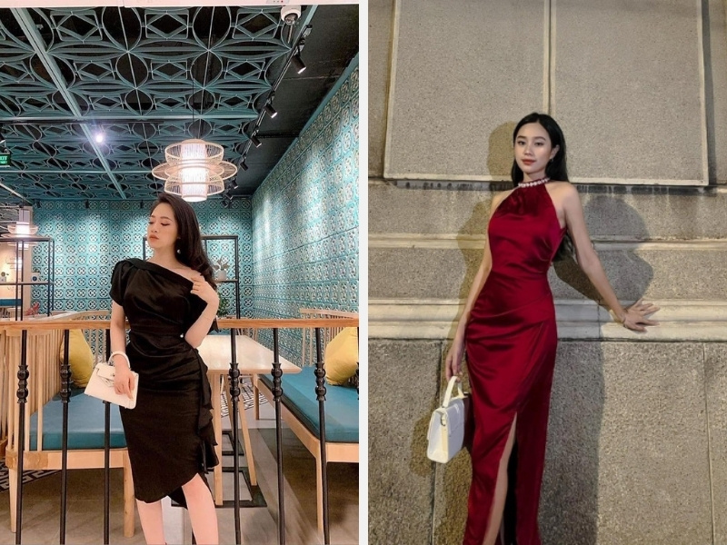 Đầm phi bóng kiểu lệch vai - ôm sát