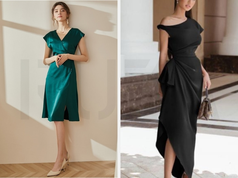 Đầm phi bóng kiểu cổ tim - u vạt chéo