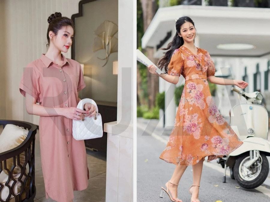 10 + Mẫu Váy Cho Người Mông To Trở Nên Cân Đối 3 Đầm cổ sơ mi - váy tay bồng