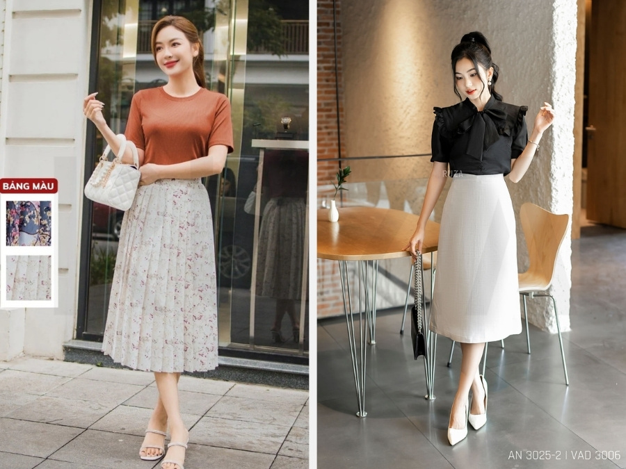 10 + Mẫu Váy Cho Người Mông To Trở Nên Cân Đối 4 Váy xòe hoa nhí - chân váy chữ a