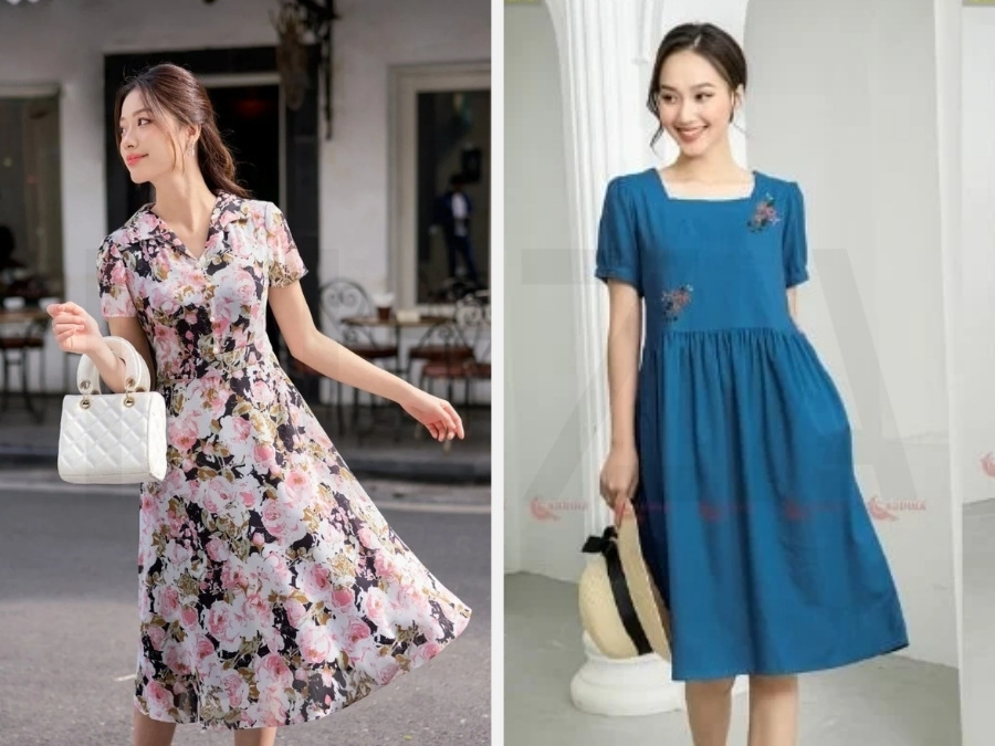 10 + Mẫu Váy Cho Người Mông To Trở Nên Cân Đối 5 Đầm xòe cổ V - váy babydoll